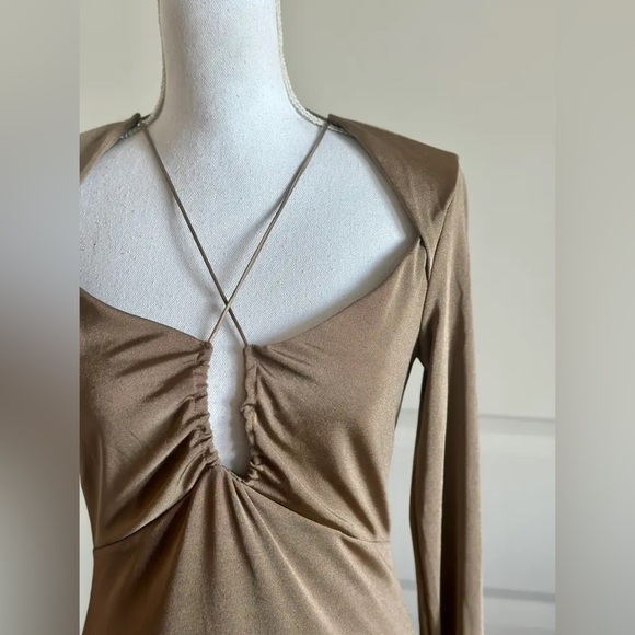 Jason Wu V-Neck Midi Length Dress Large NWOT Beige - Picture 3 of 4